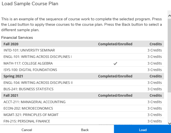 How do I load a sample course plan in My Progress?