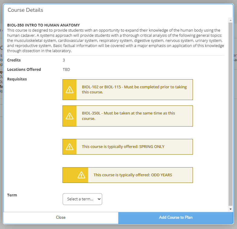 How do I add a course to my plan in Student Planning?